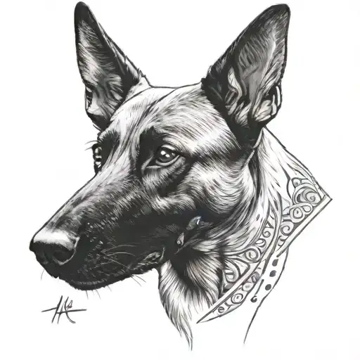 Belgian Malinois with Nala written underneath tattoo design idea