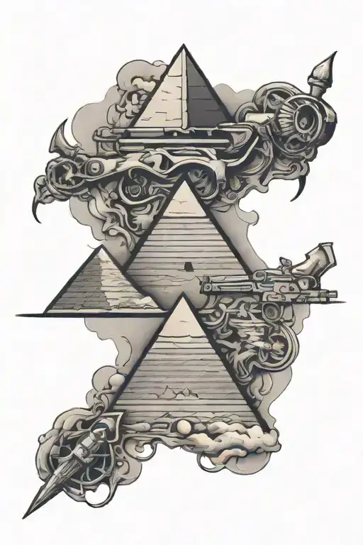 Egypt map pyramid weapons tattoo design idea