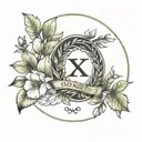 november 15, 2023 in roman numeral circle with a laurel wreath around it and small magnolia in the middle tattoo design idea
