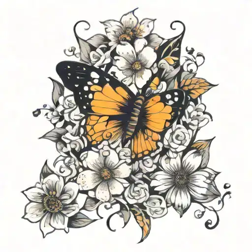 semicolon flowers butterfly tattoo design idea