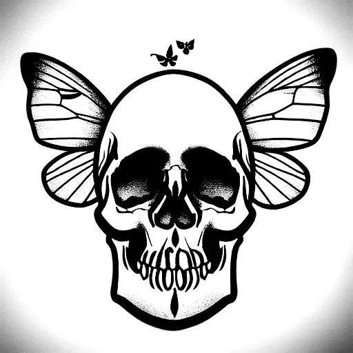 skull with butterfly tattoo design idea