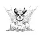 DJ mixing board with devil horns tattoo design idea