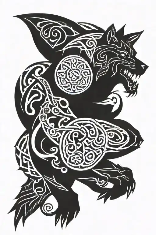 scottish celtic sleeve tattoo featuring wolf standing ready to fight tattoo design idea