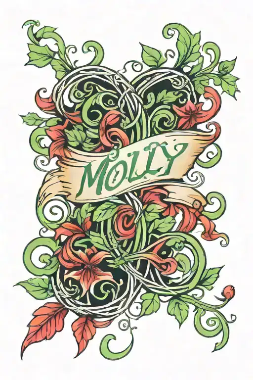 the name Molly with vines intertwined. Black, green and red tattoo design tattoo design idea