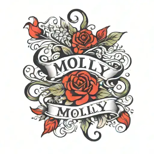 the name Molly with flowers intertwined. Black and red tattoo design tattoo design idea