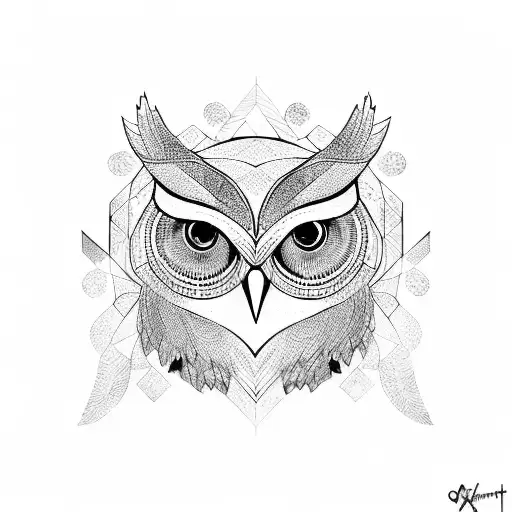 owl geometric line work tattoo design idea