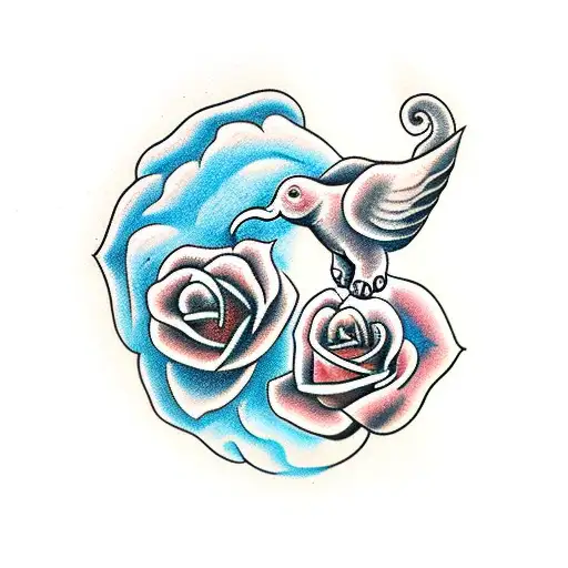 Elephant dove  rose mother  tattoo design idea