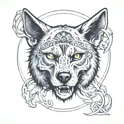 half skull half wolf tattoo design idea