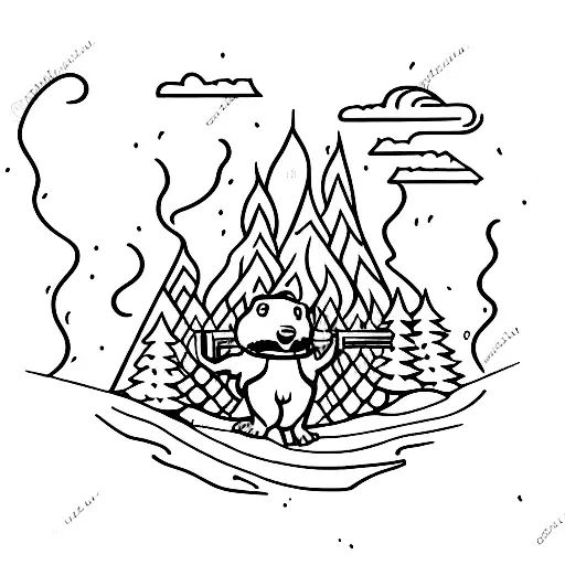 marmot in a forest fire with a chainsaw tattoo design idea