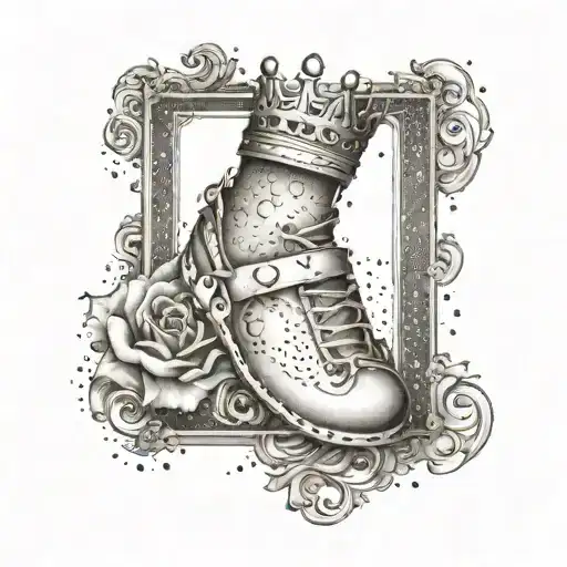Baby's one footprint with the letter K and queen  tattoo design idea