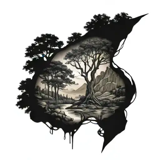trees, path' mountain tree of life tattoo design idea