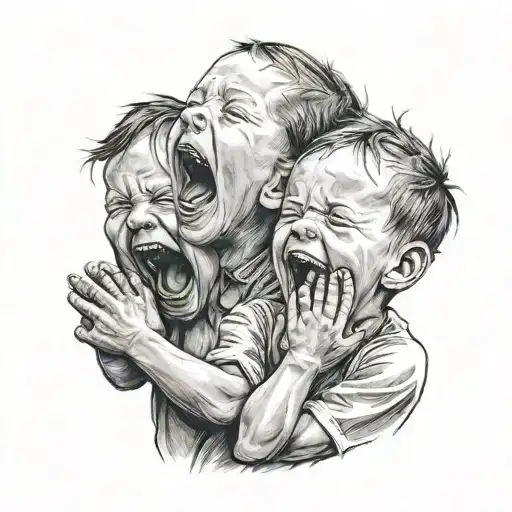 screaming kids whit hands in ears    tattoo design idea