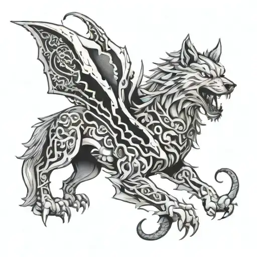 wolf and dragon tattoo design idea