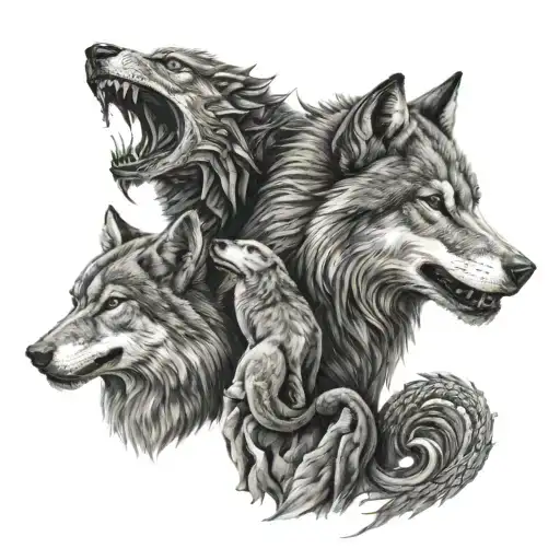 wolf and dragon tattoo design idea