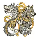 wolf and dragon intertwined tattoo design idea