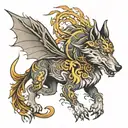 wolf and dragon intertwined tattoo design idea