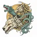 wolf and dragon intertwined tattoo design idea