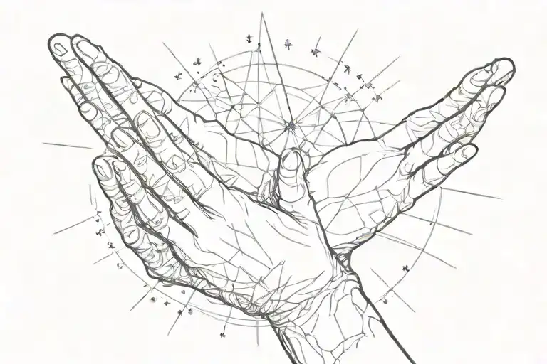 hands reach across Terni to the star tattoo design idea