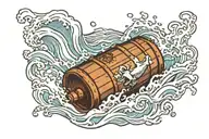 lone barrel floating in a rough ocean tattoo design idea