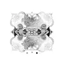 Combine dotwork and blackwork techniques to create an intricate tattoo of a vintage suitcase adorned with travel stickers, representing the traveler's passion for collecting memories and experiences from around the world. tattoo design idea