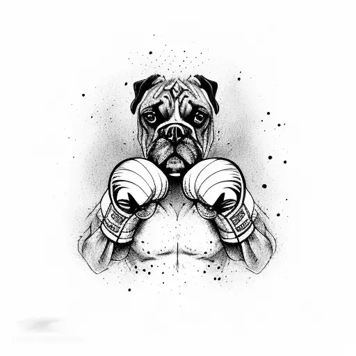 A boxer with boxing gloves on, surrounded by haikus written in Japanese calligraphy tattoo design idea