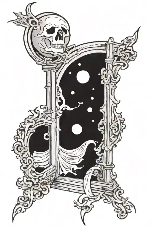 A moon over a ghost over a door open in gothic style  tattoo design idea
