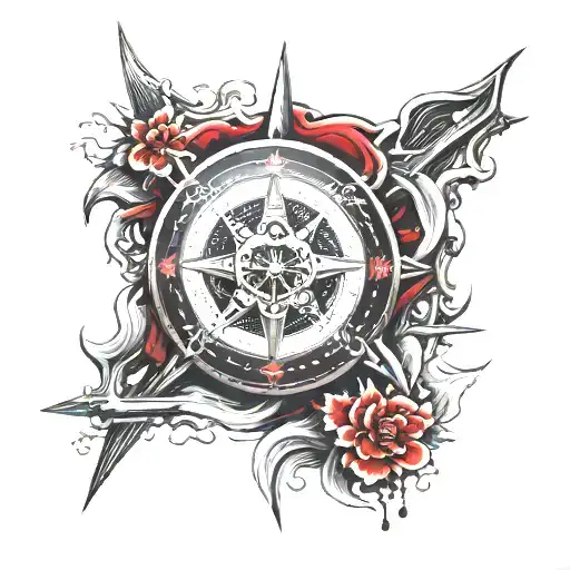 Samurai blood compass  tattoo design idea