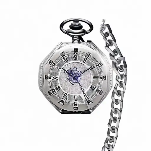 pocket watch with chain saying nine forty five tattoo design idea