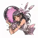 black straight hair latina girl with pink highlights dressed in black holding a purple orb valorant reyna tattoo design idea