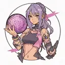 black straight hair latina girl with pink highlights dressed in black holding a purple orb valorant reyna tattoo design idea