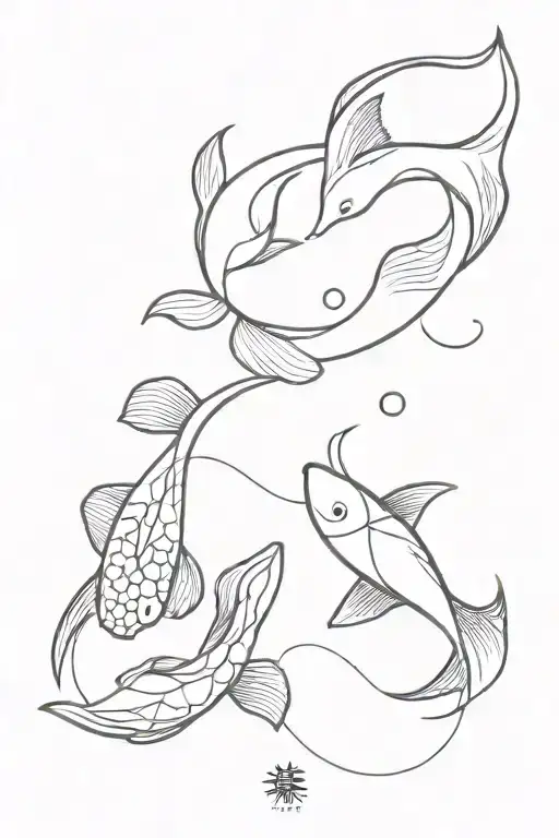 pisces koi fish yin yang fine line tattoo design idea