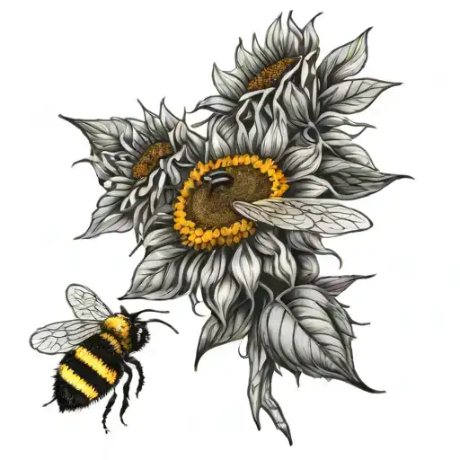 sunflowers with bumblebee tattoo design idea