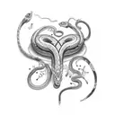 A dotwork tattoo of a snake wrapped around a tattoo machine tattoo design idea