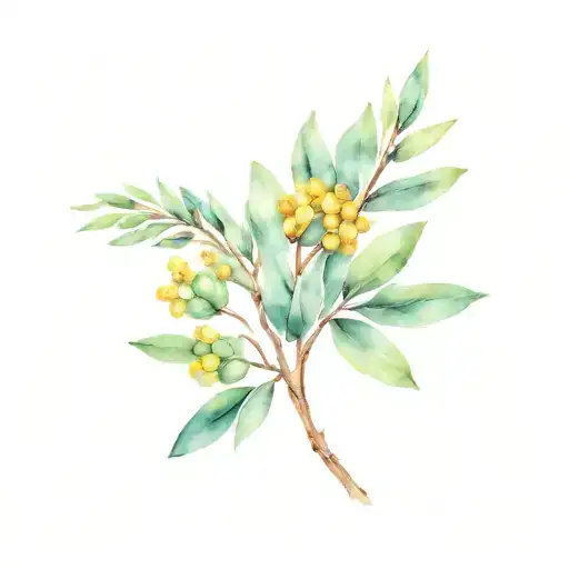 olive branch and mimosa entwined together tattoo design idea