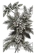 olive branch and mimosa flowers in black grey tattoo tattoo design idea