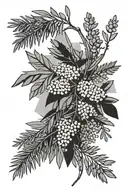 olive branch and mimosa flowers in black grey tattoo tattoo design idea