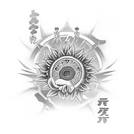 leg sleeve that has a samurai, sunflower, jeep wrangler, and dice tattoo design idea