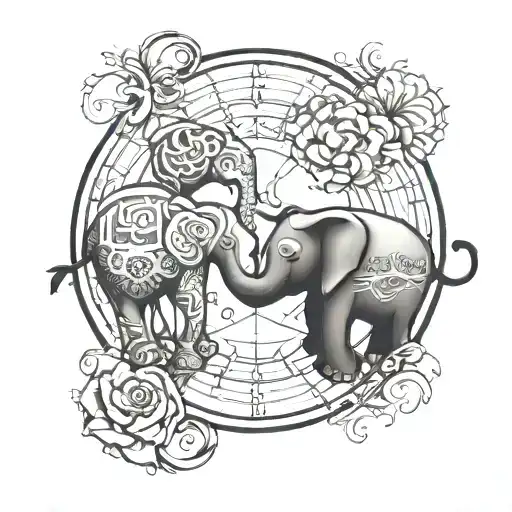 elephant globe travel gemini yin and yang tattoo design idea