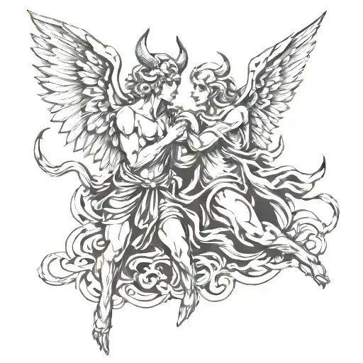 angel vs devil tattoo design idea
