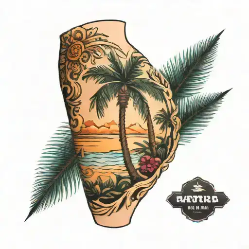 palm tree bicep sleeve tattoo design idea