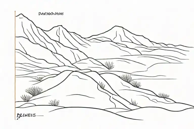 Desert landscape minimalistic design with 2 Dunes Shaped like the letters "חי" tattoo design idea