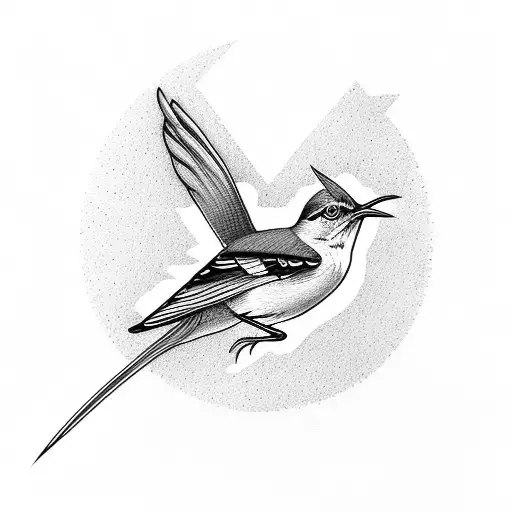 A nurse holding a mockingbird in front of a Miami sunset tattoo design idea