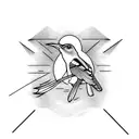 A nurse holding a mockingbird in front of a Miami sunset tattoo design idea