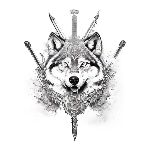 Sword, wolf tattoo design idea