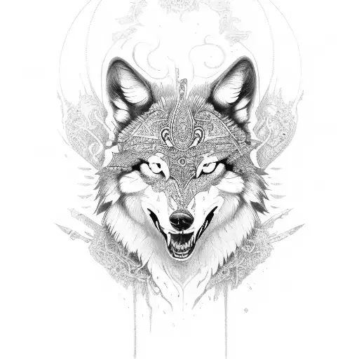 Sword, wolf tattoo design idea