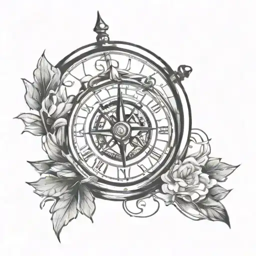 clock compass tattoo design idea