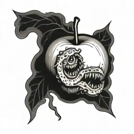 rotten apple worm tattoo design idea