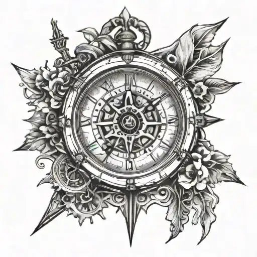 clock compass tattoo design idea
