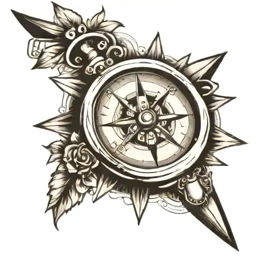 compass clock  tattoo design idea