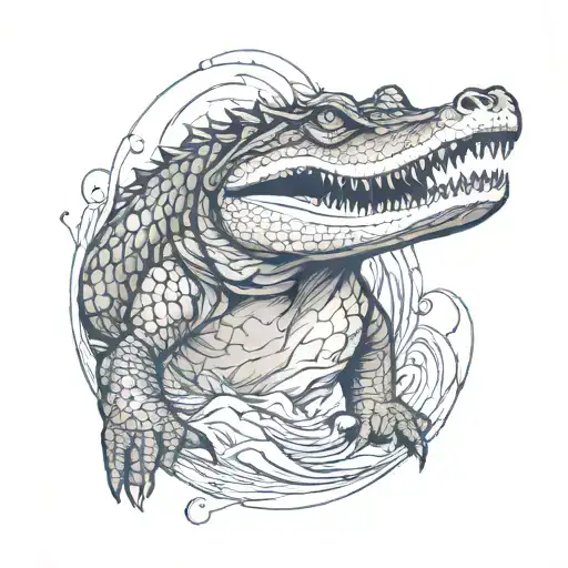 crocodile swimming tattoo design idea